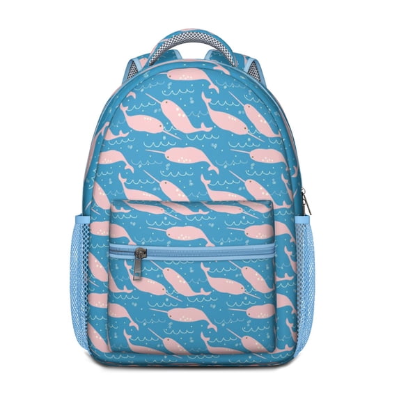 Cute Baby Blue Shark Waterproof Bookbag - Hand Drawn Marine Life Design, Ergonomic Backpack for Teens with Breathable Mesh Straps