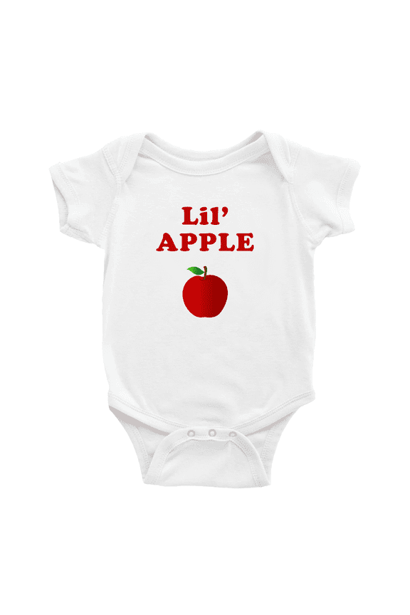 Cute Baby Bodysuit Lil' Apple Fruit Funny Boy & Girl Baby Clothes Unisex (White, 0-3 Months)
