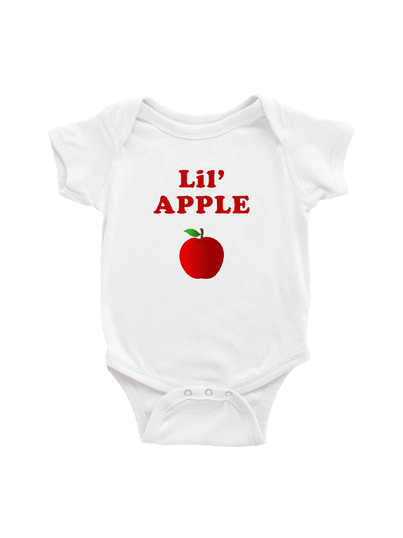 Cute Baby Bodysuit Lil' Apple Fruit Funny Boy & Girl Baby Clothes Unisex (White, 12-18 Months)