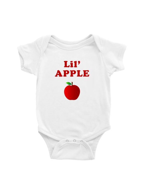 Cute Baby Bodysuit Lil' Apple Fruit Funny Boy & Girl Baby Clothes Unisex (White, 6-12 Months)