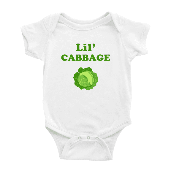 Cute Baby Bodysuit Lil' Cabbage Vegetable Funny Boy & Gril Romper (White, 3-6 Months)
