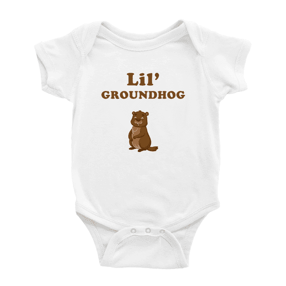 Cute Baby Bodysuit Lil' Groundhog Animal Funny Boy & Gril Baby Romper (White, 6-12 Months)