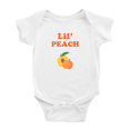 thumbnail image 1 of Cute Baby Bodysuit Lil' Peach Fruit Funny Boy & Gril Baby Jumpsuits (White, 12-18 Months), 1 of 5