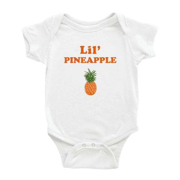 Cute Baby Bodysuit Lil' Pineapple Fruit Funny Boy & Gril Jumpsuit Romper Bodysuit (White, 12-18 Months)
