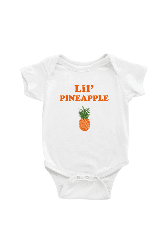 Cute Baby Bodysuit Lil' Pineapple Fruit Funny Boy & Gril Jumpsuit Romper Bodysuit (White, 6-12 Months)
