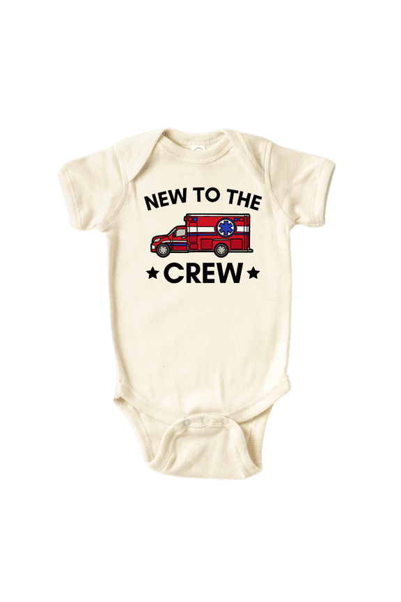 Cute Baby Bodysuit New To The Crew Ambulance Shirt Premium Custom Baby Clothes Unisex Baby Announcement Gift for Mom Newborn Outfit 6-9m Natural