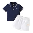 thumbnail image 1 of Cute Baby Boy Outfits Short Sleeve Casual Cartoon Prints Tops Holiday T Shirt Short Pants Suit Baby Boy Clothes Navy 18 Months-24 Months, 1 of 7
