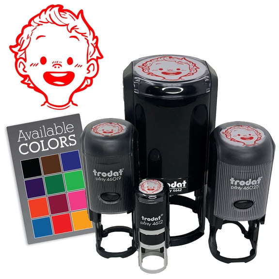 Cute Baby Boy Smile Cartoon Self-Inking Rubber Stamp for Stamping Ink Stamper Crafting Planners - 1/2 Inch Mini - Red Ink