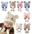 thumbnail image 1 of Cute Baby Boys Girls Winter Hats Bear Ears Earmuffs Cap with Soft Balls, Fleece Warm Hemming Caps, 1 of 7