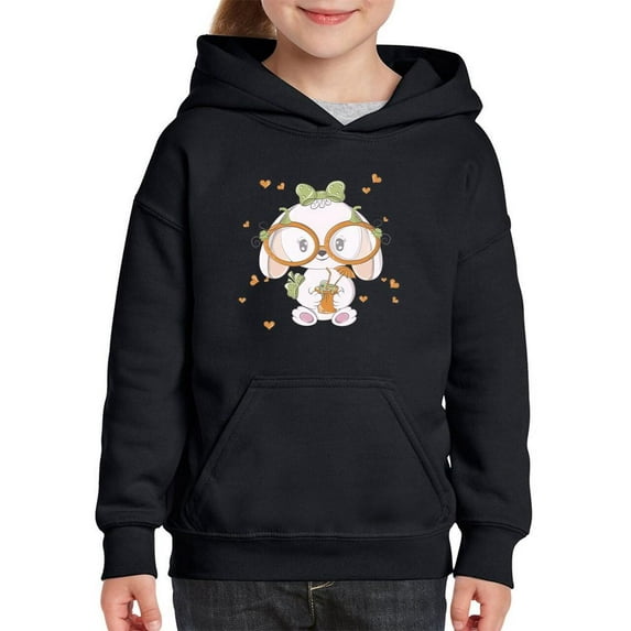 Cute Baby Bunny W Glasses Hoodie Juniors -Image by Shutterstock, Large