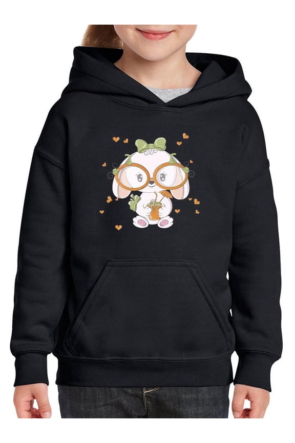 Cute Baby Bunny W Glasses Hoodie Juniors -Image by Shutterstock, Small