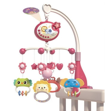 Cute Baby Crib Mobile with Music Lights Star Projection Hanging Rotating Toys Baby Crib Toys with Remote Contorl Infant Bed Decoration for Baby Boys Girls