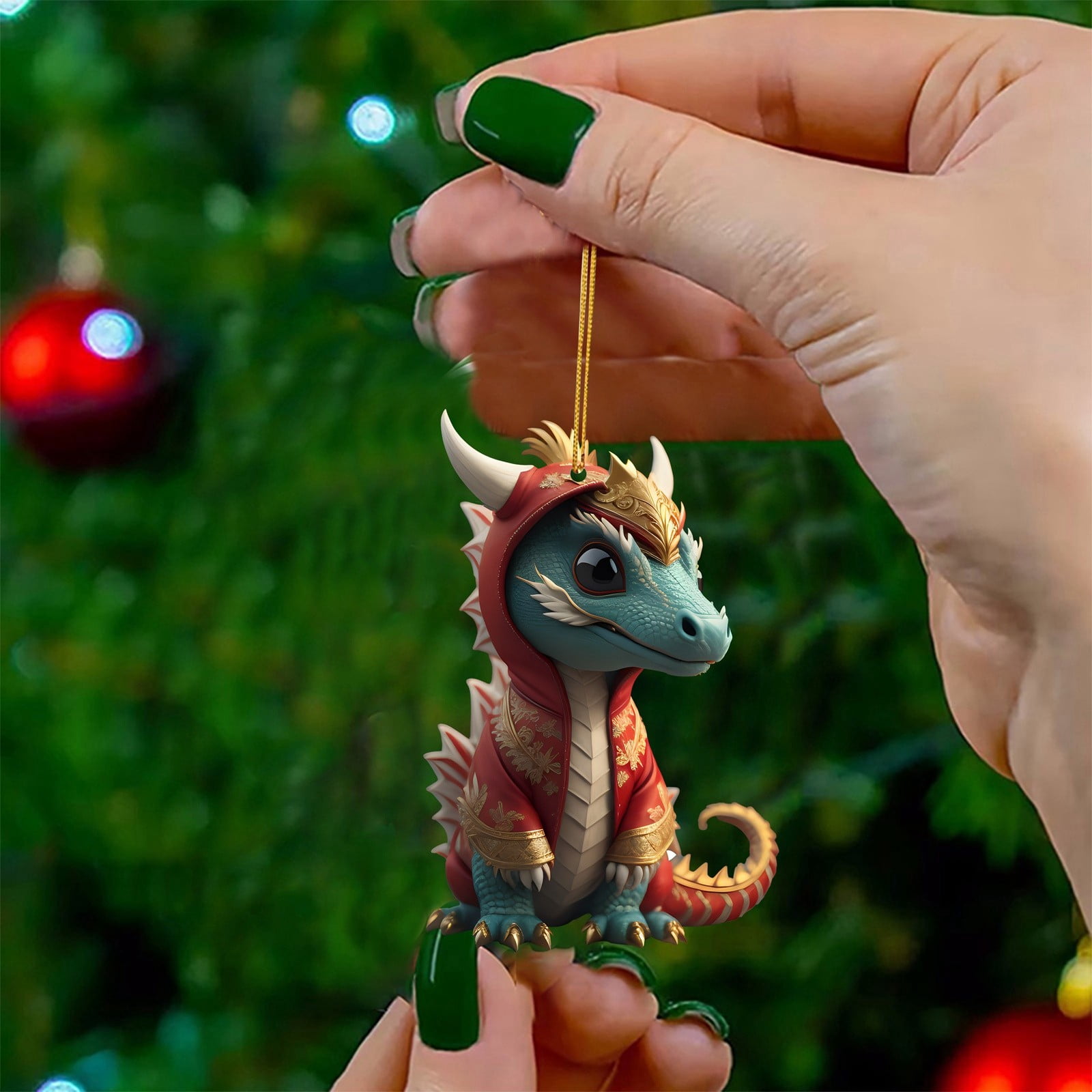 Cute Baby Dragon Christmas Graphic Print Hanging Home Tree Pendant