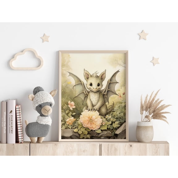 Cute Baby Dragon Nursery Wall Art Fairy Tale Whimsical Nursery Decor Design 2