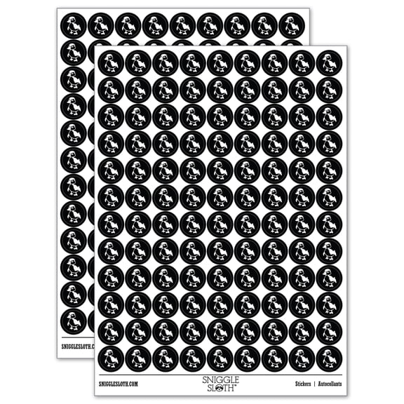 Cute Baby Duck Duckling 200+ Round Stickers - Black - Gloss Finish - 0.50" Size