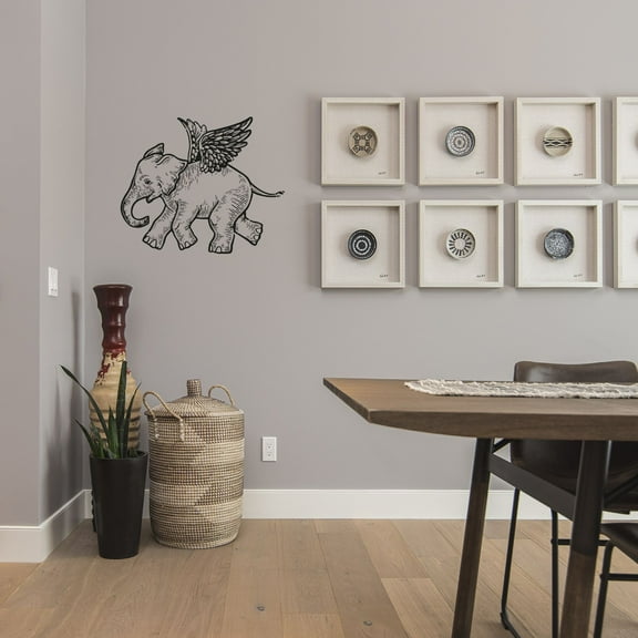 Cute Baby Elephant Drawing Elephant Wings Flying Animal Pattern Decoration Design Vinyl Wall Art Wall Sticker Wall Decal Home Kids Room Study Room Boys Girls Wall Decor Design Size (8x10 inch)