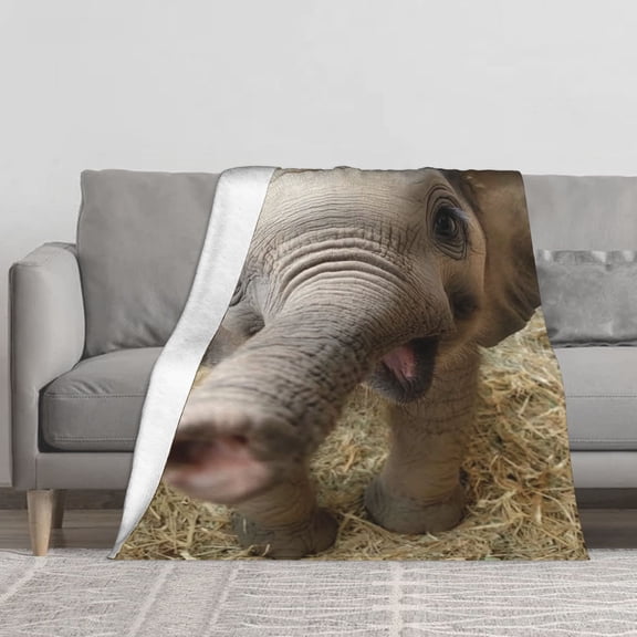 Cute Baby Elephant Flannel Throw Blanket Soft Cozy Warm 280GSM Plush Microfiber Blankets for Couch Sofa Bed Living Room, Vertical Portrait Elephant Print Fleece Blanket for Kids Adults