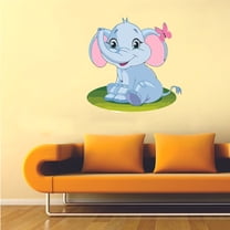 Cute Baby Elephant Green Leaf White Animal Cartoon Character Wall Art Decal Vinyl Sticker Girls Boys Room Bedroom Nursery Kindergarten House Home Decor Removable Sticker Peel and Stick 30x15 inch