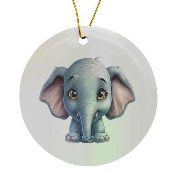 3drose, Cute Baby Elephant Illustration, Circle Porcelain Ornament