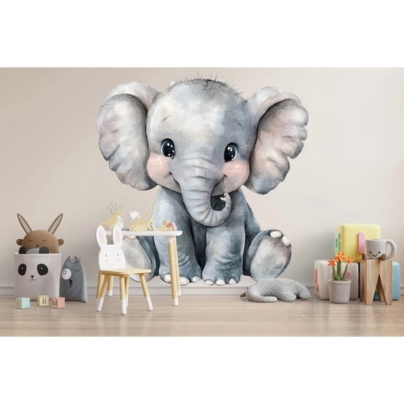 Cute Baby Elephant Nursery Wall Decal Large Animal Wall Art Gender Neutral Kids Room Vinyl Decor