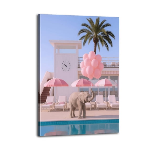 Cute Baby Elephant Poster Wrapped Wooden Frame Wall Decor,