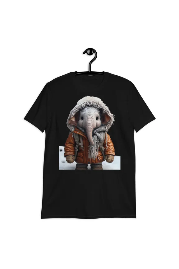 Cute Baby Elephant Winter Graphic Fun Animal Short Sleeve Unisex T-Shirt, up to Size 5XL
