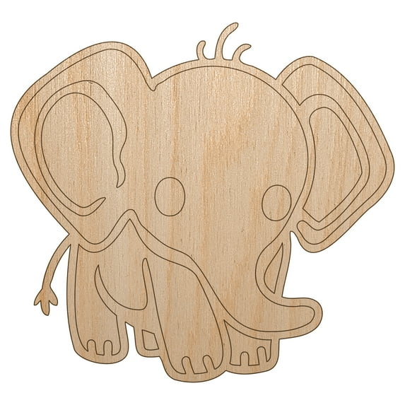 Cute Baby Elephant Wood Shape Unfinished Piece Cutout Craft DIY Projects - 6.25 Inch Size - 1/4 Inch Thick