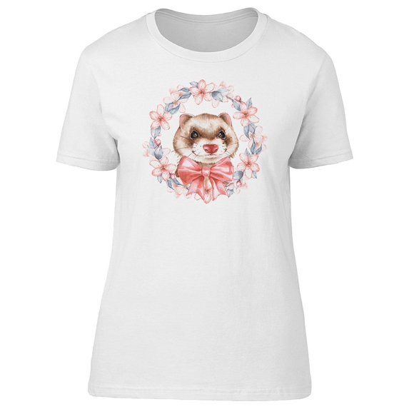 Cute Baby Ferret Floral Wreath Tee Women's -Image by Shutterstock