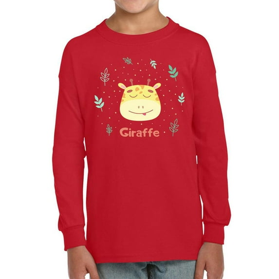 Cute Baby Giraffe Face Long Sleeve Toddler - Toddler Long Sleeve Tee, Red