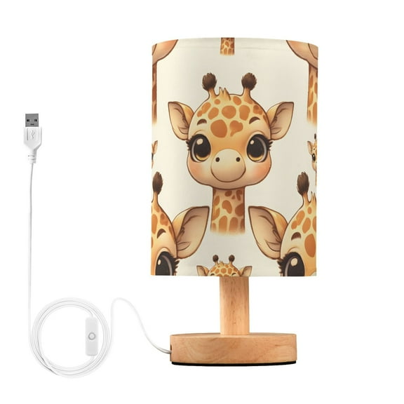 Cute Baby Giraffe Head Bedside Desk Lamp LED Table Nightstand Lamps Warm Light Fabric Lampshade for Home Bedroom Office Living Room Decor