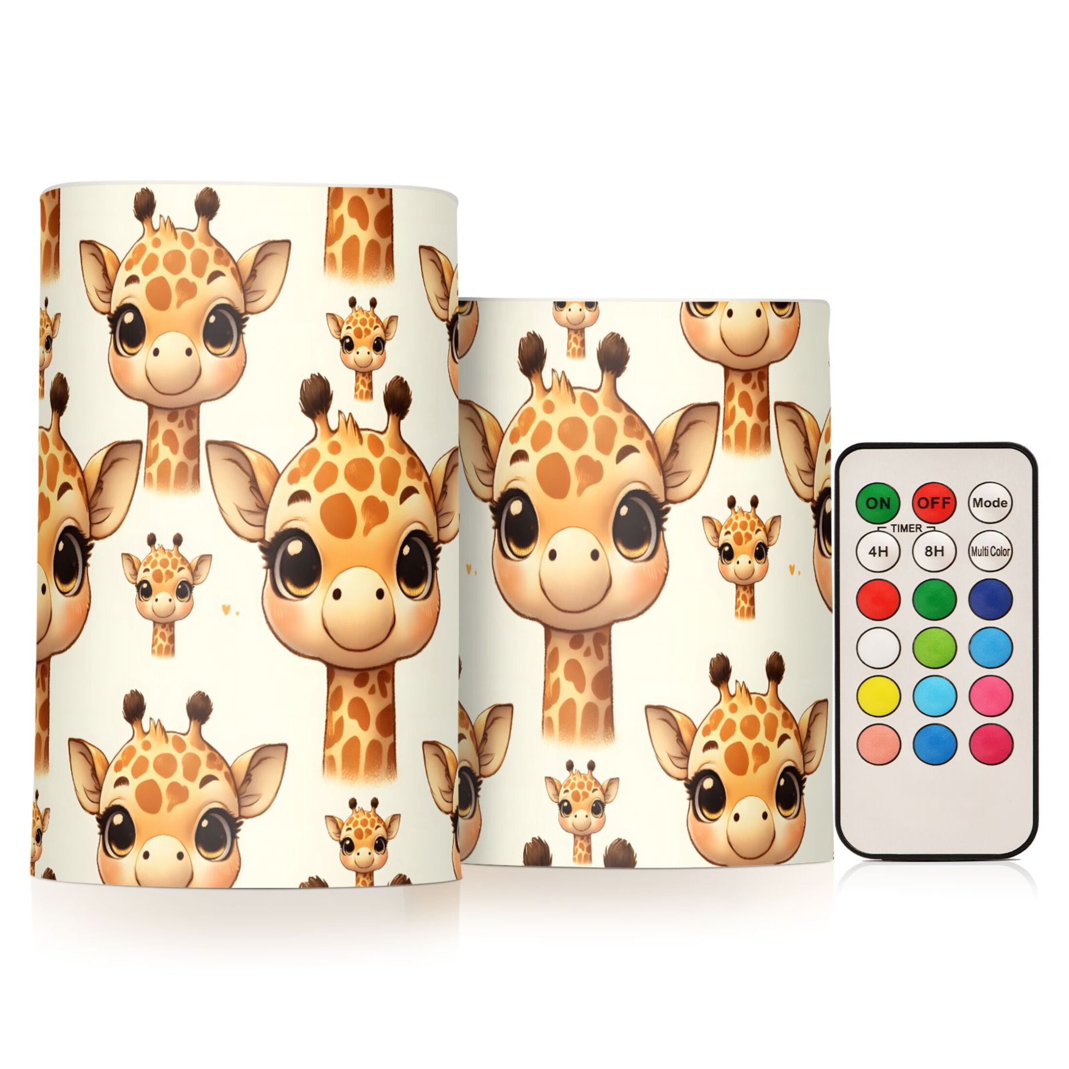 Cute Baby Giraffe Head Flickering Flameless LED Candles set of 2 Battery Operated 18-Key Remotes Timer Halloween Fall Decor D3''xH4''5''