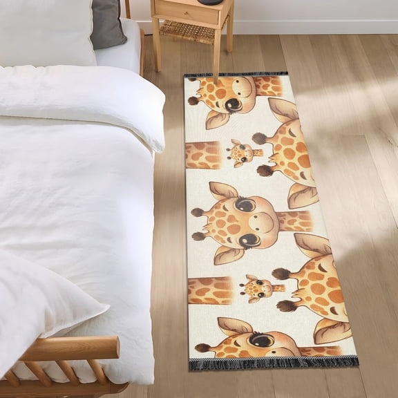 Cute Baby Giraffe Head Runner Area Rug 2x6 Soft Non-Slip Washable Bedside Carpet for Hallway Bedroom Living Room Home Decor