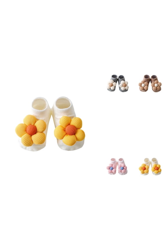 Cute Baby Girl Flower Boat Socks, 4-Pack Breathable Non- Grips for Toddlers 0-6 Months, Low Cut Ankle Floor Socks