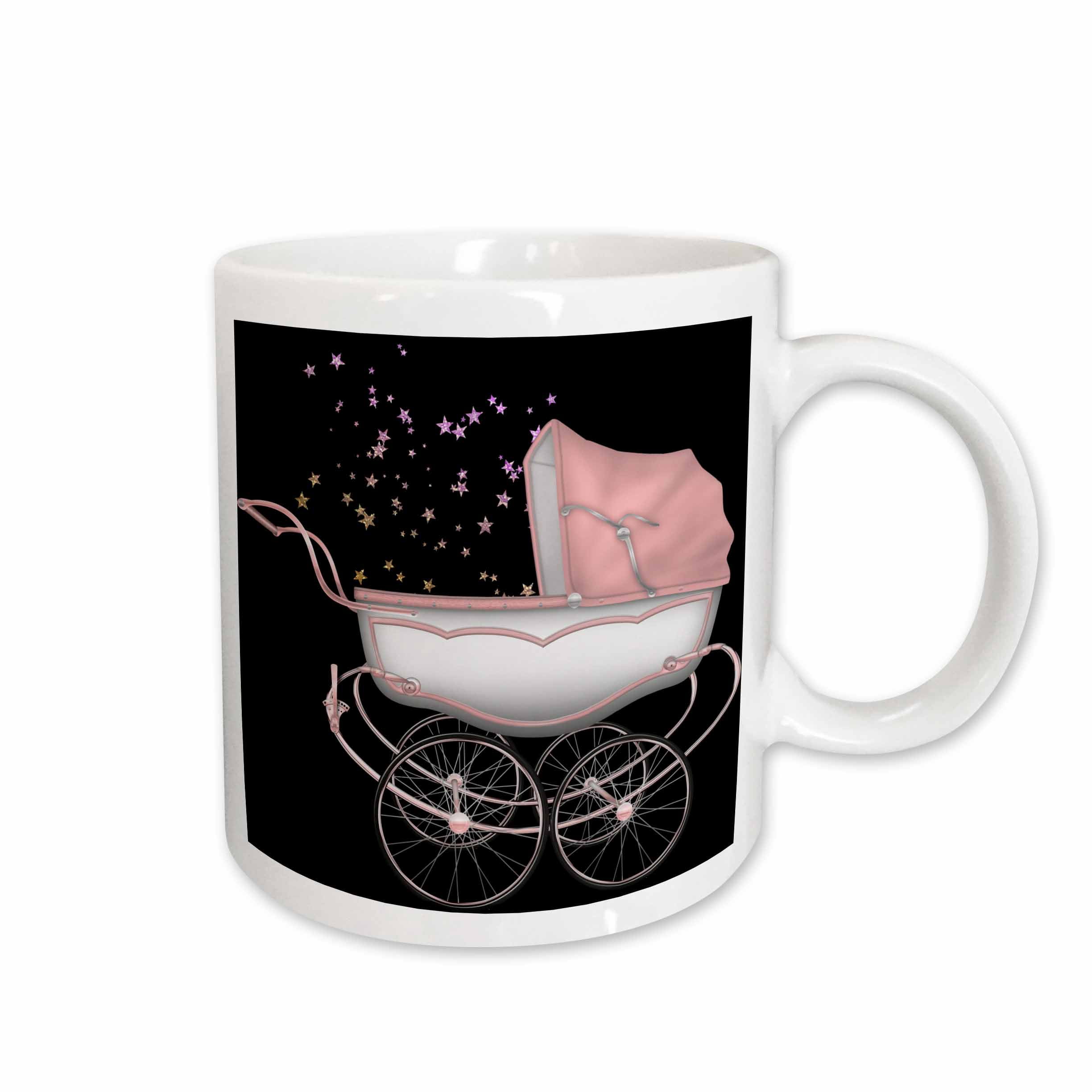 3drose, Cute Baby Girl Pram with Floating Stars Illustration, 15oz Mug ...