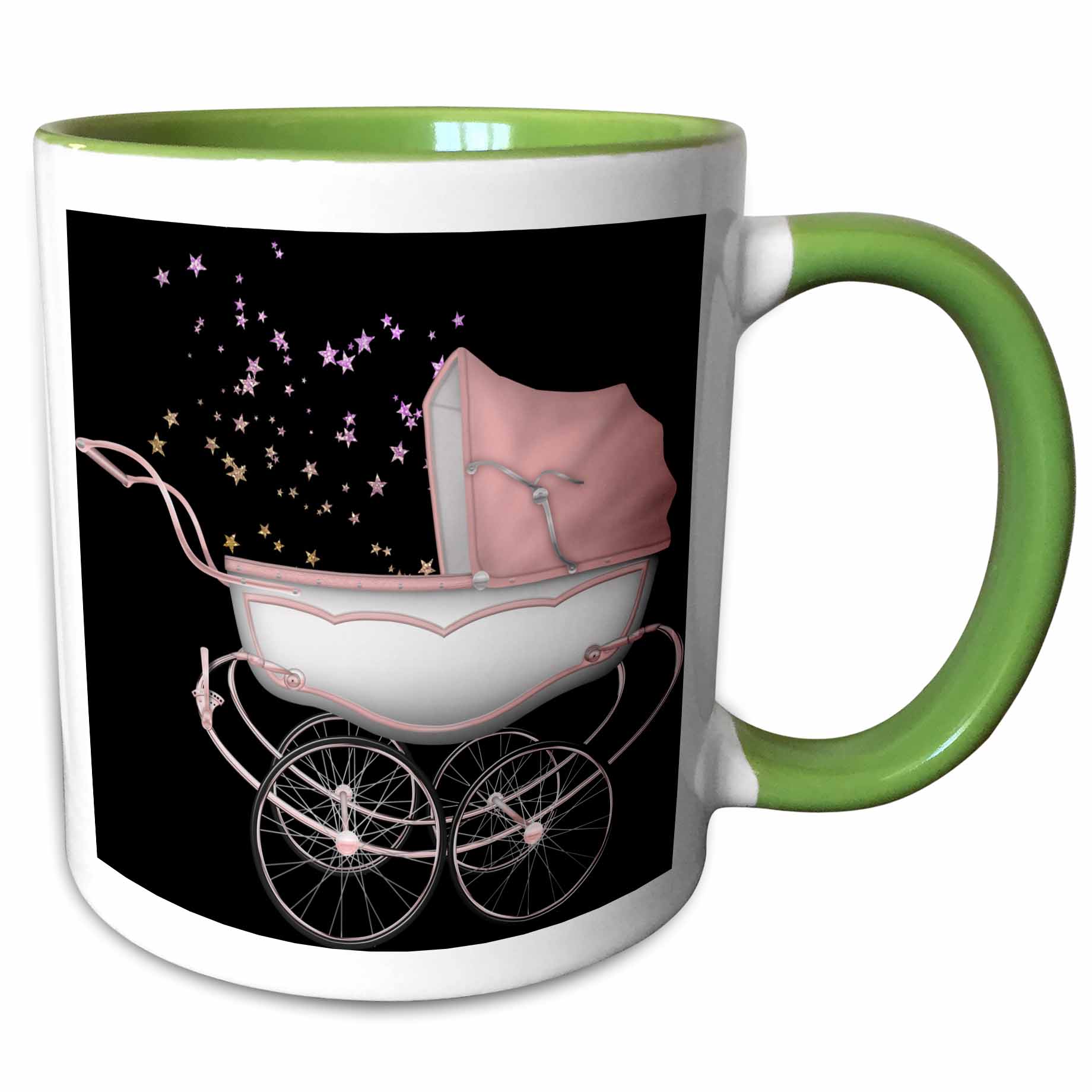 3drose, Cute Baby Girl Pram with Floating Stars Illustration, 15oz Two ...