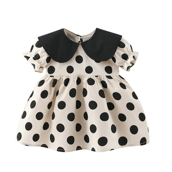Cute Baby Girls Polka Dot Print Dress Short Sleeve Birthday Princess Dresses Infant Toddler Kids