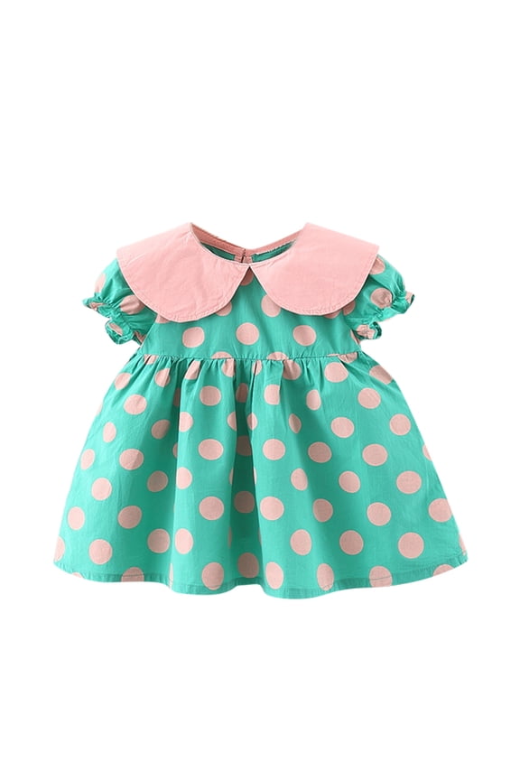 Cute Baby Girls Polka Dot Print Dress Short Sleeve Birthday Princess Dresses Infant Toddler Kids