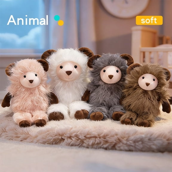 Cute Baby Goat Plush Doll Horned Sheep Doll Toys Soft Fluffy Stuffed Animal Birthday Gift