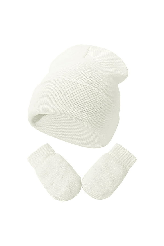Cute Baby Hats Toddler Winter Soft Warm Knitted Hat with glvoes Caps Kids Beanie for Little Boys Girls Children White,M