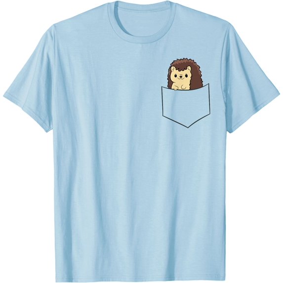 Cute Baby Hedgehog in The Fake Pocket Graphic Hedgehogs Unisex T-Shirt for Men Women Kids Toddler,Light Blue Color,Size 3T
