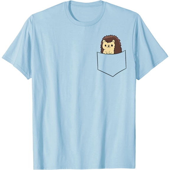 Cute Baby Hedgehog in The Fake Pocket Graphic Hedgehogs Unisex T-Shirt for Men Women Kids Toddler,Light Blue Color,Size YXS