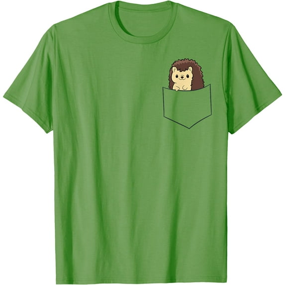 Cute Baby Hedgehog in The Fake Pocket Graphic Hedgehogs Unisex T-Shirt for Men Women Kids Toddler,Lime Color,Size YL