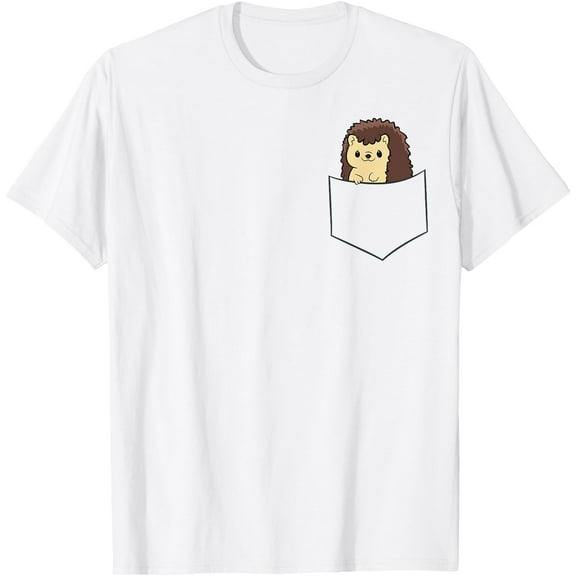 Cute Baby Hedgehog in The Fake Pocket Graphic Hedgehogs Unisex T-Shirt for Men Women Kids Toddler,White Color,Size M