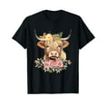 thumbnail image 1 of Cute Baby Highland Cow With flowers Calf Animal Christmas T-Shirt Black Tee, 1 of 5
