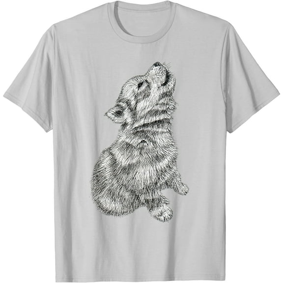 Cute Baby Howling Wolf Cub Pup Sketch Unisex T-Shirt for Men Women Kids Toddler
