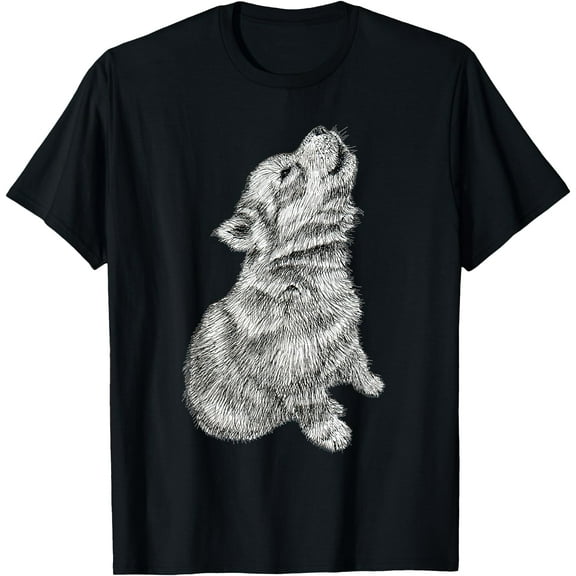 Cute Baby Howling Wolf Cub Pup Sketch Unisex T-Shirt for Men Women Kids Toddler