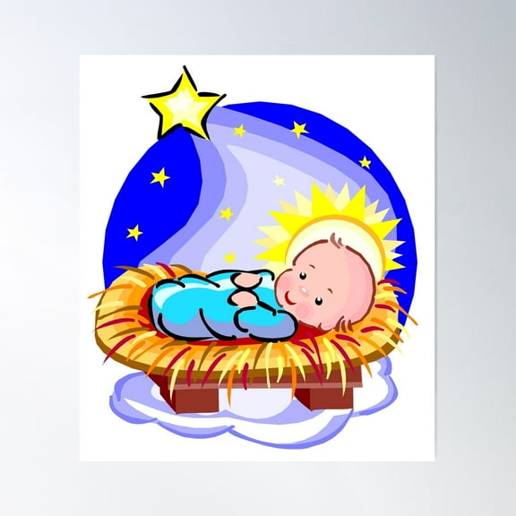 Cute Baby Jesus And Star Poster Wall Art, Modern Wall Decor For Living Room Bedroom, 12x18 UNFRAMED