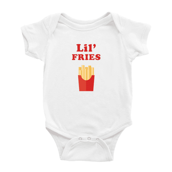 Cute Baby Jumpsuit Lil' Fries Food Funny Boy & Gril Newborn Clothes Outfits (White, 18-24 Months)