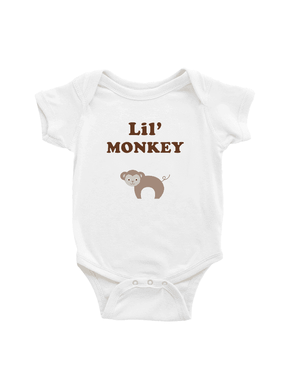 Cute Baby Jumpsuit Lil' Monkey Animal Funny Boy & Gril Newborn Clothes Outfits (White, 6-12 Months)