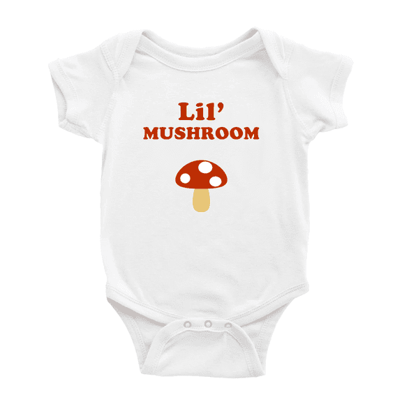 Cute Baby Jumpsuit Lil' Mushroom Vegetable Funny Boy & Gril Newborn Clothes Outfits (White, 0-3 Months